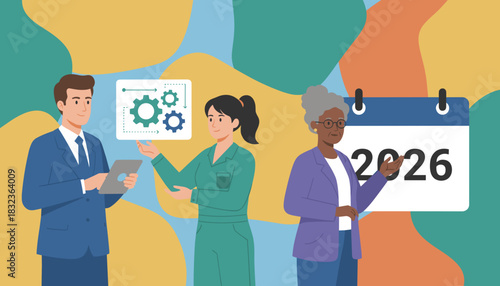 Diverse team plans 2026 goals discussing strategy process and business future