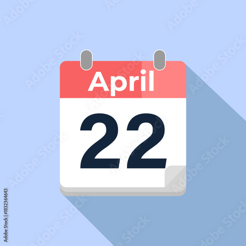 April 22 Vector Calendar
Modern flat color vector calendar with date