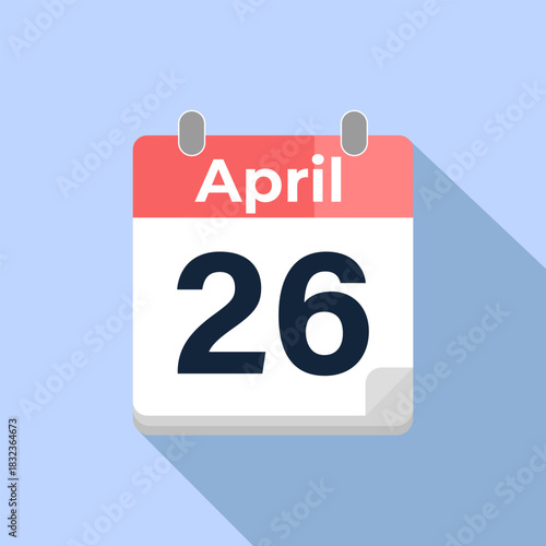 April 26 Vector Calendar
Modern flat color vector calendar with date