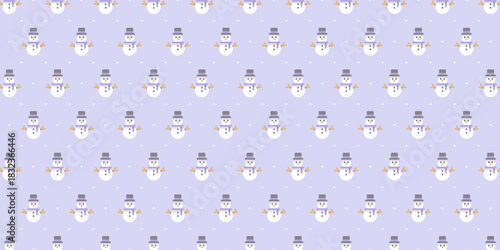 Christmas Snowman Seamless Pattern on Light Purple Background