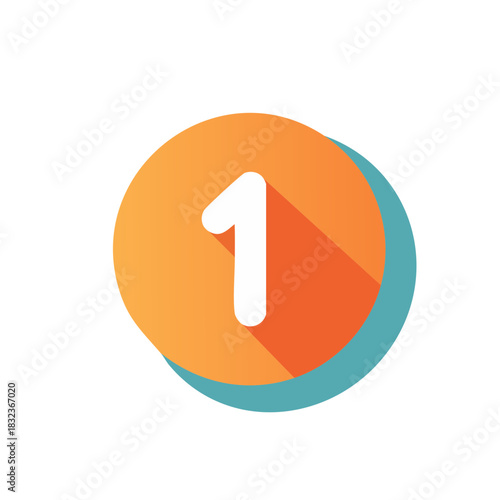 Illustration of Number One on Colorful Circle with Shadow - Number One Vector