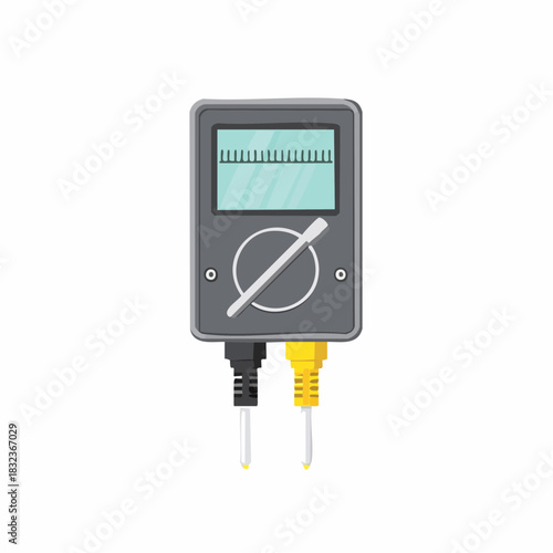 Illustration of a multimeter measuring electrical voltage with probe cables