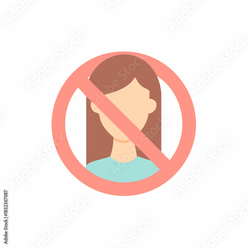 Woman face with prohibition sign depicting restrictions or limitations for individuals