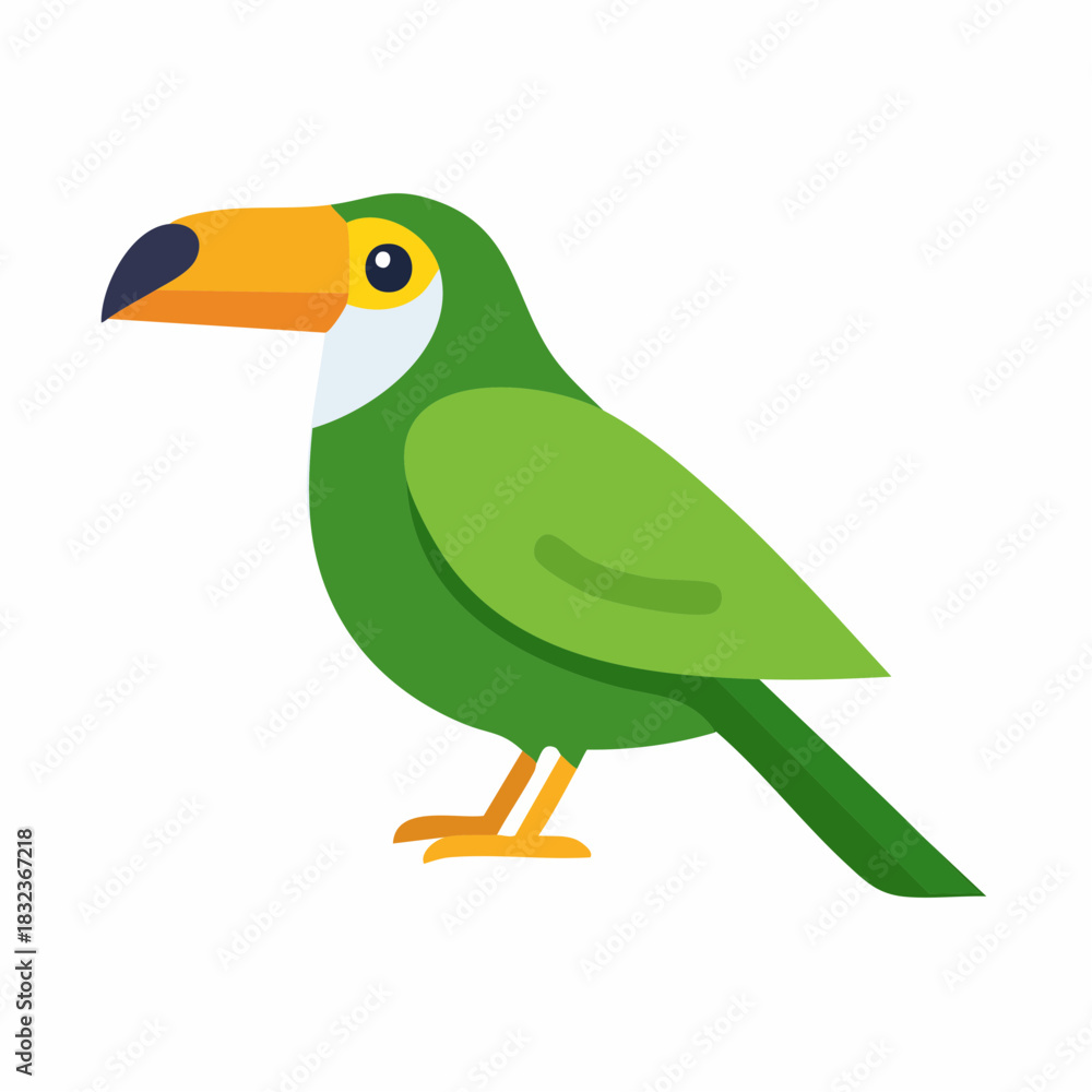 Fototapeta premium Green Toucan Bird Illustration. Flat Design Tropical Animal Concept.