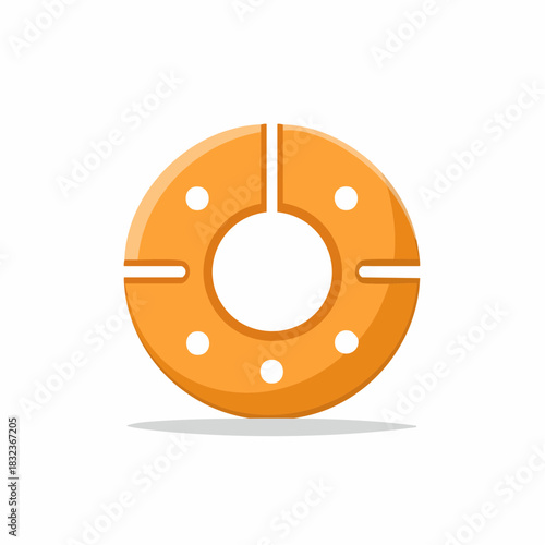 Orange life preserver ring with white polka dots and segmented design