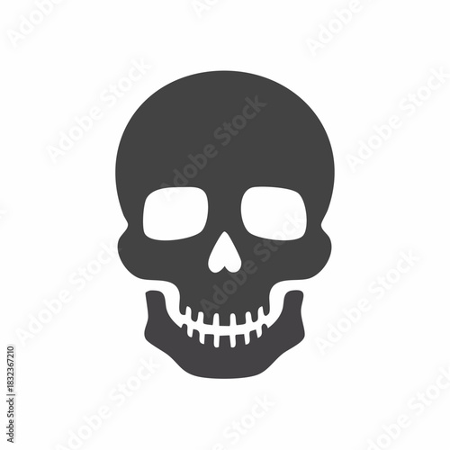 Simple Dark Gray Silhouette of a Human Skull Facing Forward