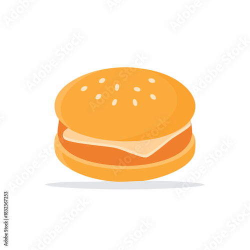 Stylized illustration of a simple cheeseburger with sesame seeds on the bun