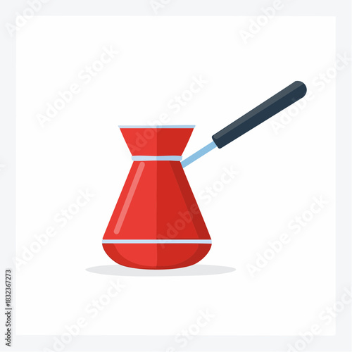 Traditional Red Turkish Coffee Pot Cezve with Long Handle