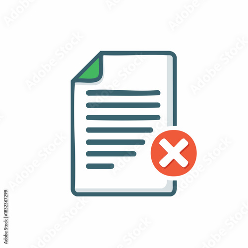 Hand drawn document file with red cross mark icon for error, delete, or rejection