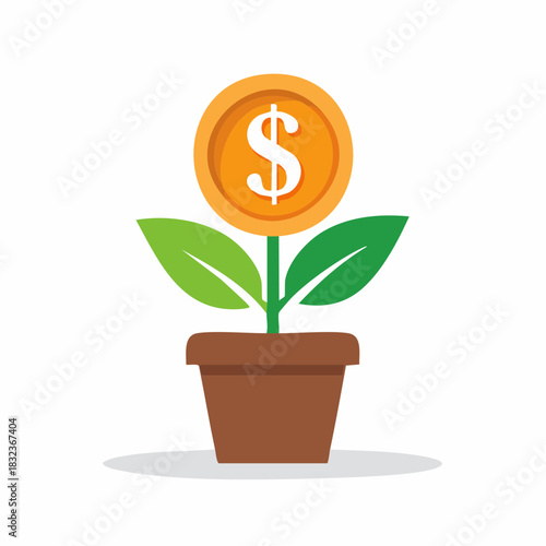 Coin plant growing money financial growth earnings in pot investment symbol