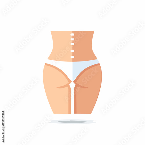 Woman's waist and buttocks with white bikini underwear and stitched scar detail