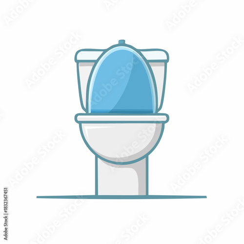 Toilet bowl illustration. Blue toilet cartoon style. Restroom fixture for bathroom or lavatory interior.