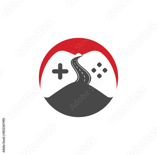 Road Game logo design template. Road way player Gamers icon logo 