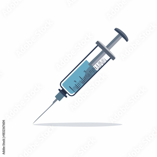Illustration of a syringe with blue liquid, medical and healthcare concept.