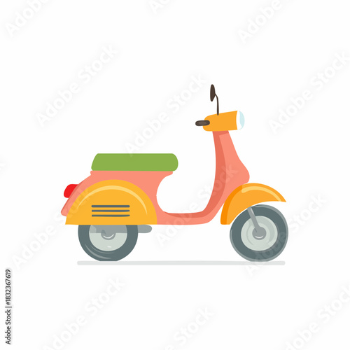 Retro Scooter Illustration with Pink Orange Yellow Green Colors