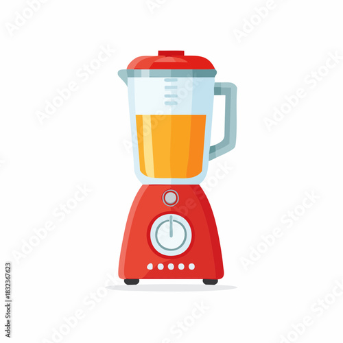 Red electric blender with fresh orange juice for making a healthy smoothie vector illustration