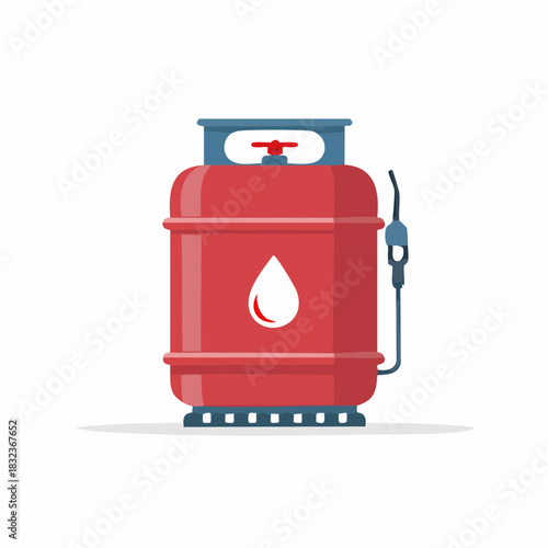Red gas cylinder tank with fuel pump nozzle vector flat design illustration