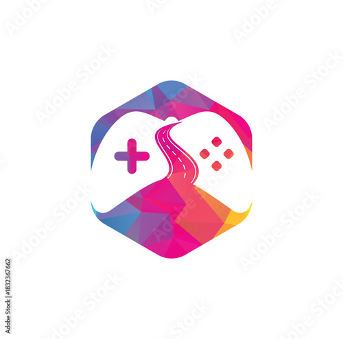 Road Game logo design template. Road way player Gamers icon logo 