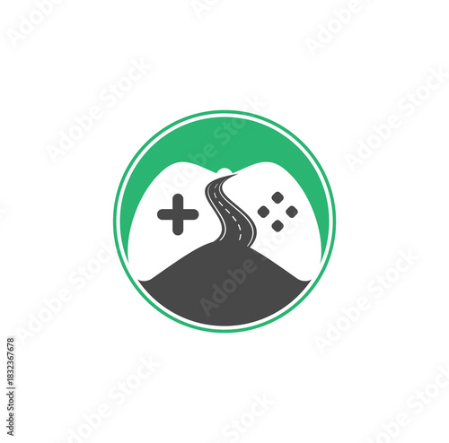 Road Game logo design template. Road way player Gamers icon logo symbol design illustration