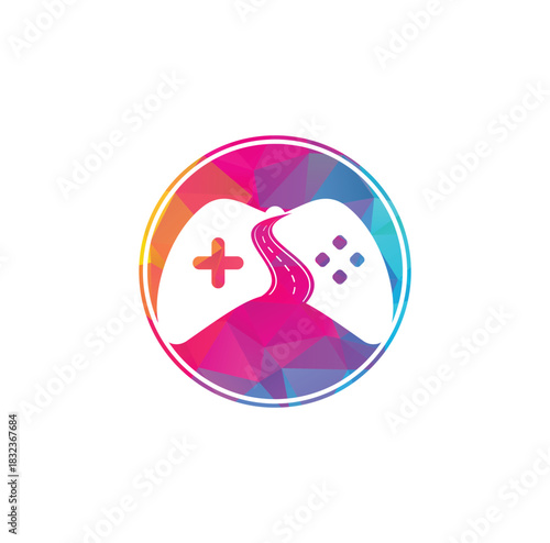 Road Game logo design template. Road way player Gamers icon logo 