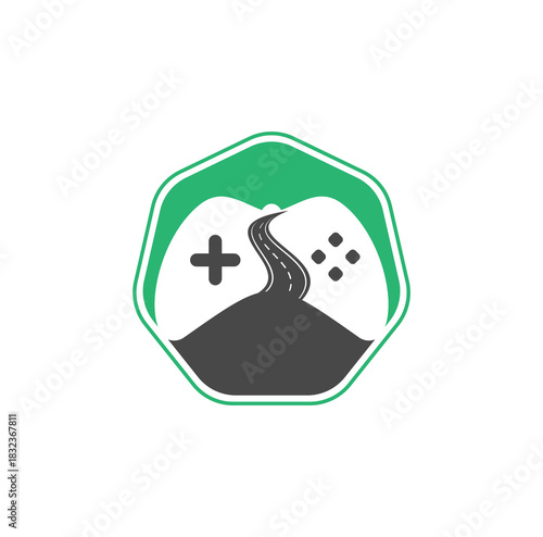 Road Game logo design template. Road way player Gamers icon logo 