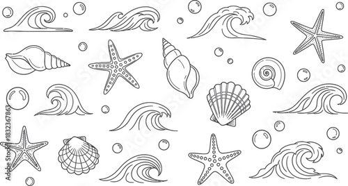 ocean-doodles-waves-shells-starfish-vector-pack