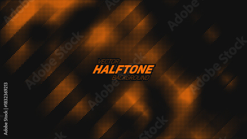 Abstract vector torn orange halftone background. Scrathed dotted texture element.
