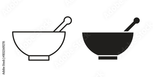 Mortar pestle icon with glyph and line. black vector icons for Web UI