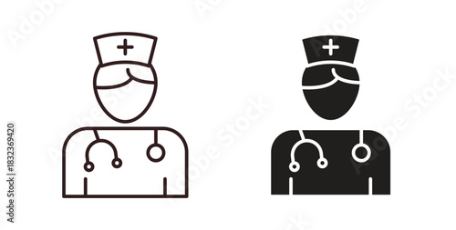 Nurse icon with glyph and line. black vector icons for Web UI