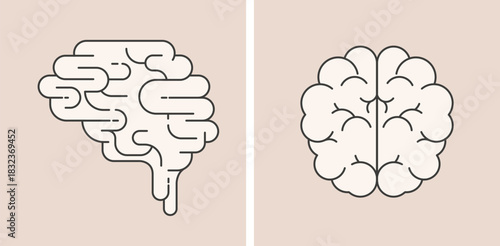 Linear abstract heart and brain. Mental health concept illustration.