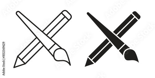 Pencil paintbrush icon with glyph and line. black vector icons for Web UI