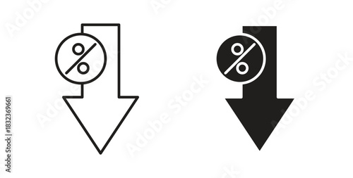 Percent down icon with glyph and line. black vector icons for Web UI