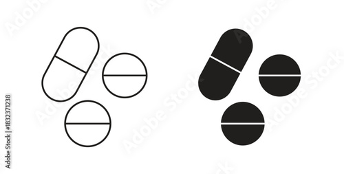 Medicine pills icon concept set. Simple icon collection