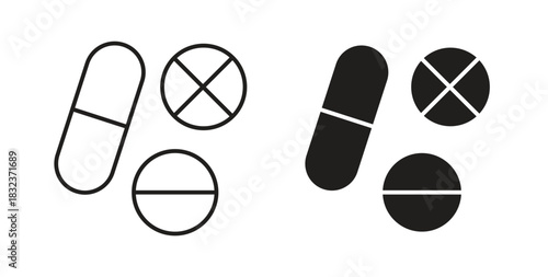 Painkiller pills icon concept set. Simple icon collection