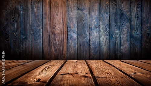 Wooden Wall With A Wooden Table In Front Of It Wooden Floor Rustic Setting Rustic Wood Plank Background With An Aged Texture Wood Cut Wood Ideal For Design Projects That Need A Copy Space Image