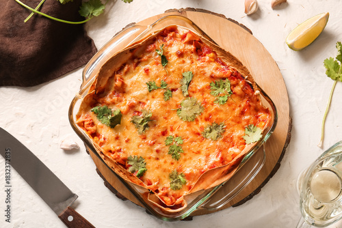Baking dish with tasty ench...