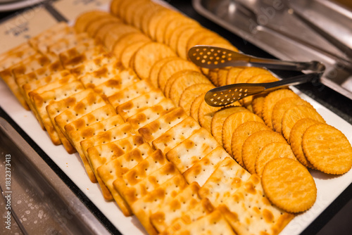 Assorted cookies displayed on buffet table for dessert