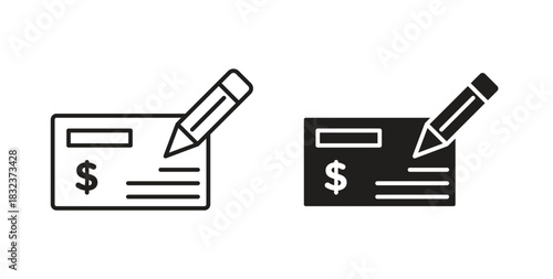 Signing cheque icon concept set. Simple icon collection