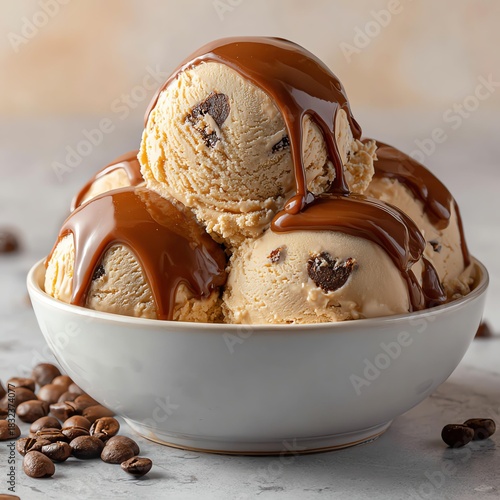 Delicious coffee ice cream with chocolate chips.