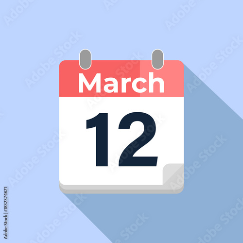 March 12 Vector Calendar
Modern flat color vector calendar with date