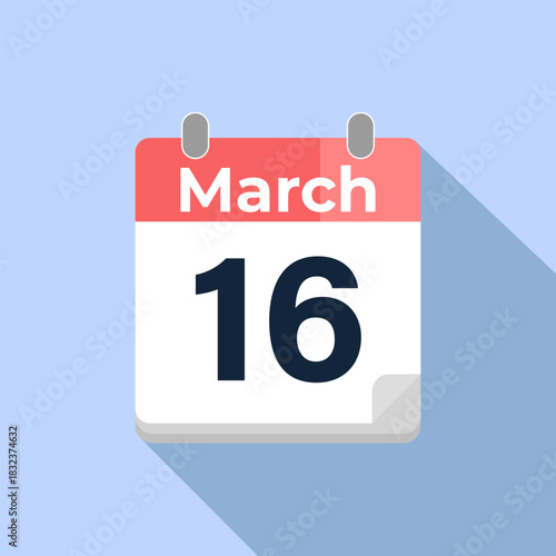 March 16 Vector Calendar
Modern flat color vector calendar with date