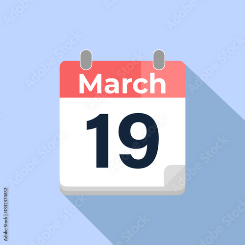 March 19 Vector Calendar
Modern flat color vector calendar with date