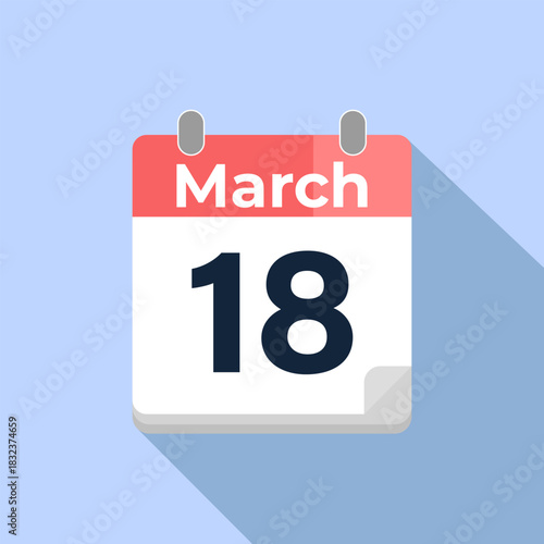 March 18 Vector Calendar
Modern flat color vector calendar with date