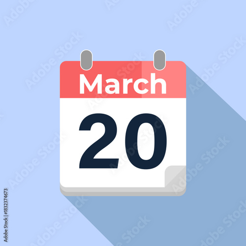 March 20 Vector Calendar
Modern flat color vector calendar with date