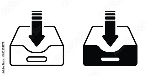 Inbox icon. Line with editable stroke and flat for Web