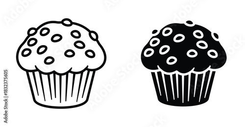 Muffin icon. Line with editable stroke and flat for Web