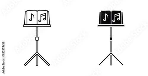 Music Stand For Scores Icon Set. Music stand vector symbol in black filled and outlined style.