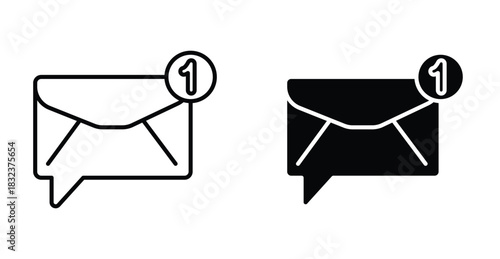New Email Icon Set. New email vector symbol in black filled and outlined style.