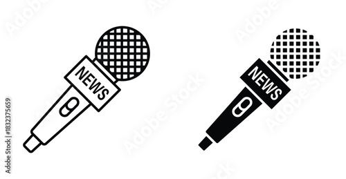 News microphone icon. Line with editable stroke and flat for Web