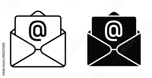 Open email icon. Line with editable stroke and flat for Web